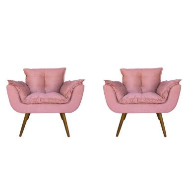 Imagem de Combo 2 Poltronas Decorativa Estofada Para Sala Comercial Opala Suede Rosa - LM DECOR