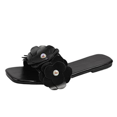 Imagem de Chinelos femininos de suporte de arco verão pérola e sapatos chinelos e sandálias chinelos flor primavera praia chinelo feminino (preto, 8,5)