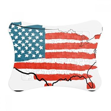 Imagem de Enfeite de quebra-cabeça com mapa de estrelas e listras da bandeira dos Estados Unidos