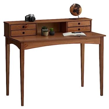 Imagem de IDIMEX Mesa Escrivaninha Retro Madeira Maciça 4 Gavetas 1 Nicho Milano 4 Gavetas 110 cm Cor Castanho