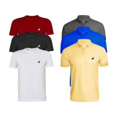 Imagem de Kit 3 Camisas Gola Polo Masculina Slim + 3 Camisetas 100% Algodão - Cj
