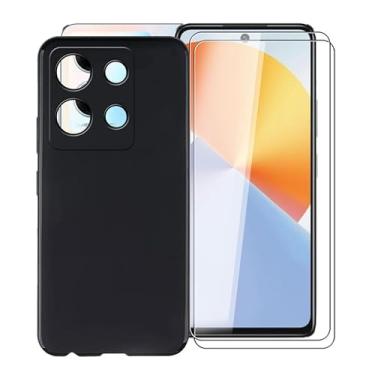 Imagem de KJYFOANI Capa para Infinix Note 30 VIP, [1 x película protetora de vidro temperado], capa macia à prova de choque, com [suporte de anel de rotação de 360°] capa para Infinix Note 30 VIP (6,7 polegadas) - Não toque em preto