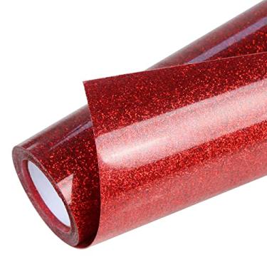 Imagem de TORC Rolo de vinil de transferência de calor HTV com glitter vermelho 30,5 cm x 1,5 m, ferro sobre vinil para camisetas artesanais