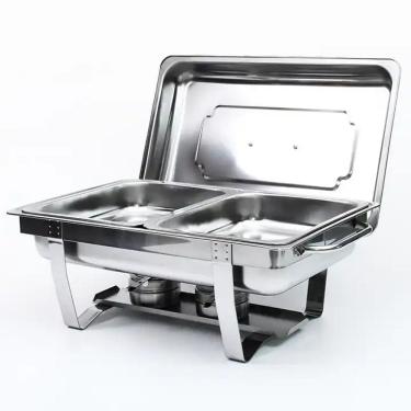 Imagem de Rechaud RM Retangular em Aço Inox Banho com 2 Cubas e Fogareiro 11 L Buffet