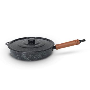 Imagem de Frigideira Fundida Alumínio Batido Grosso Com Tampa 26cm - Preto