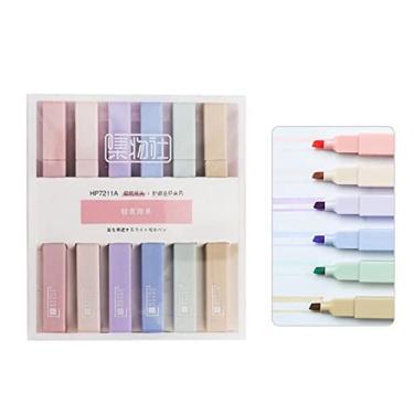 Imagem de ZEZEFUFU Conjunto de 6 canetas marca-texto de fibra macia ponta de cinzel fluo marcador escolar papelaria mini marca-texto