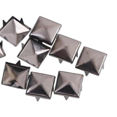Imagem de 100 peças 6/8/10/12 mm rebites quadrados, rebites criativos em forma de pirâmide suprimentos de vestuário decoração de costura para chapéu, bolsa, roupas (10 mm, preto)
