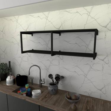 Imagem de Prateleira Industrial Suspensa Estante Parede Nicho Preto Cozinha Escritorio Sala Quarto Infantil