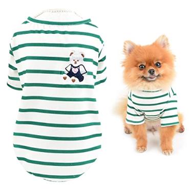 Imagem de SMALLLEE_LUCKY_STORE Urso fofo clássico listrado camiseta para cachorro pequeno médio gato menino menina regata colete yorkie chihuahua roupas de verão para animais de estimação, verde, PP