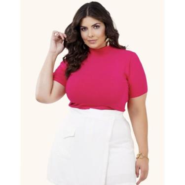 Imagem de Kit 2 Blusa Lisa Gola Alta Plus Size Estilosa Malha Elegante Social Ma