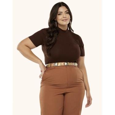 Imagem de Kit 2 Blusa Lisa Gola Alta Plus Size Estilosa Malha Elegante Social Ma