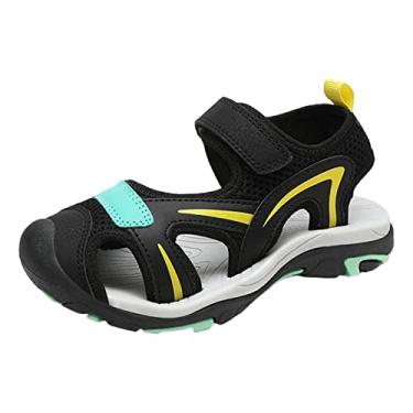 Imagem de Sandálias atléticas para meninas e meninos, sola grossa, antiderrapante, alça ajustável, para uso ao ar livre, sapatos escolares de verão para crianças, B - amarelo, 1.5 3X-Narrow Big Kid