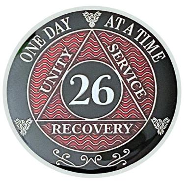 Imagem de Simply Minimal AA 21-30 Anos Prata Cores Banhadas Moedas de Recuperação, Alcoólicos Anônimos Medalhões, 26 red, Small