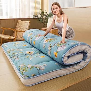 Imagem de MAXYOYO Colchão de futon coreano floral rústico, colchão de chão japonês, acolchoado para cama, almofada de dormir dobrável extragrossa, tapete de tatame, respirável, espreguiçadeira, cama de