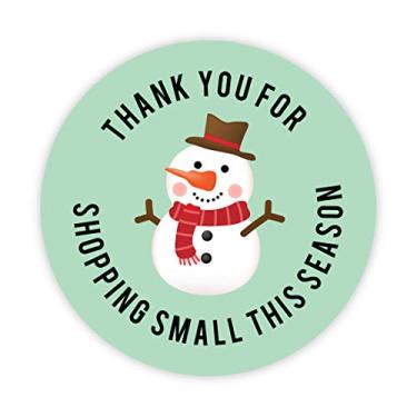 Imagem de Andaz Press Etiquetas adesivas redondas de Natal para pequenas empresas, 5 cm redondas, obrigado por comprar pequenas nesta temporada, design de boneco de neve alegre, adesivos de embalagem, pacote com 120