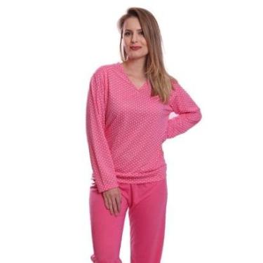 Imagem de Pijama Feminino Longo Comprido Inverno Gola V De Frio Adulto-Feminino