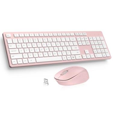 Imagem de LeadsaiL Combo de teclado e mouse sem fio, teclado ergonômico de tamanho completo, conjunto de mouse silencioso de teclado sem fio de 2,4 GHz com receptor USB 2 em 1, atalhos de 12 FN para laptop