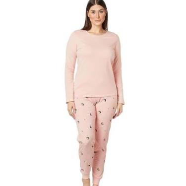 Imagem de Pijama Longo Feminino 100% Algodão Malwee (6518) - Lua/Rosa-Feminino