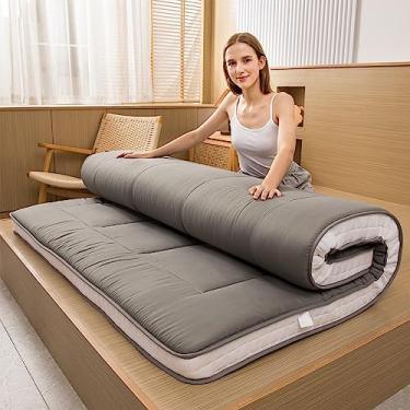 Imagem de MAXYOYO Colchão de cama de solteiro, colchão de futon japonês, almofada de tatami duplo, topo de cama de acampamento, fácil de dobrar e portátil, tapete individual futon, cinza escuro