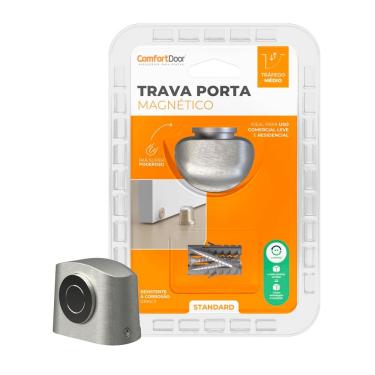 Imagem de Trava Porta Magnético Prendedor De Portas Comfort Door Fixador Adesivo 3M Cromado Escovado