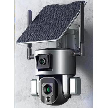 Imagem de Câmera solar 4K versão WiFi ao ar livre IP65 impermeável 8MP rastreamento humano câmera de segurança de áudio bidirecional com armazenamento na nuvem (WiFi, zoom 10x)