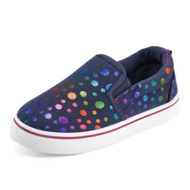 Imagem de K KomForme Tênis infantil para meninas sem cadarço tênis e caminhada, tênis casual de lona para meninas pequenas, Pontos escuros, 2 Big Kid