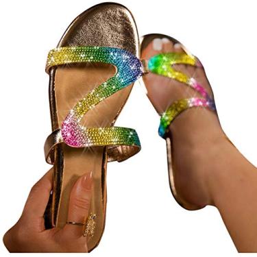 Imagem de HOSTINGG Sandálias femininas elegantes, sandálias planas femininas de strass com bico aberto de cristal, Z02 - multicolorido, 8