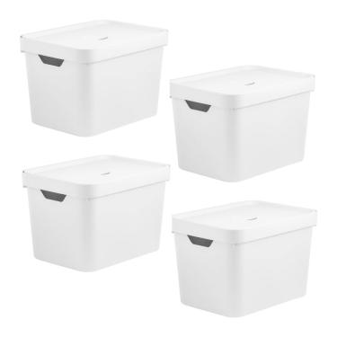 Imagem de Conjunto de 4 Caixas Organizadora Cube Branco 18L - Ou