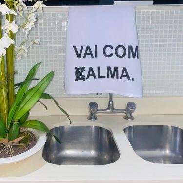 Imagem de Pano De Prato Sacaria Premium Branco Em Silk - Frase: Vai Com Calma. -