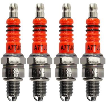 Imagem de 4 peças Scooter GY6 50cc 150cc vela de ignição, PRO BAT, 3 eletrodos de alto desempenho A7TC A7TJC vela de ignição para GY6 50-125cc scooter ciclomotor quadriciclo quadriciclo, laranja