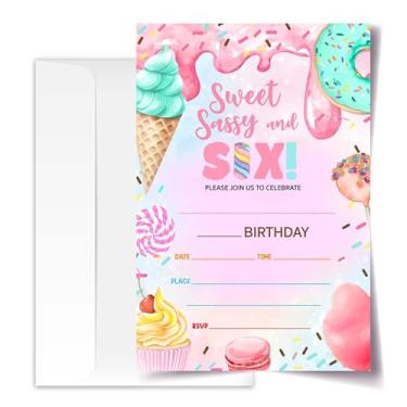 Imagem de Convites de aniversário de 10 x 15 cm, convites de aniversário de festa de sorvete, decorações de aniversário de 6 anos para meninas, convites de aniversário de crianças, 20 cartões com 20 envelopes.