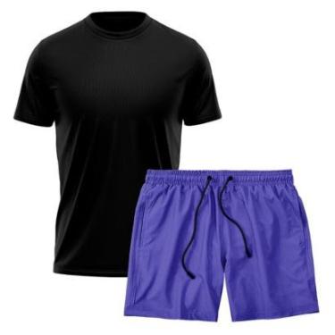 Imagem de Kit Short Praia Academia Passeio Treino Azul + Camiseta Manga Curta Masculina-Masculino