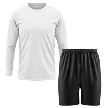 Imagem de Kit Calção Short Futebol Basquete Preto + Manga Longa Masculina Segunda Pele Dry-Masculino