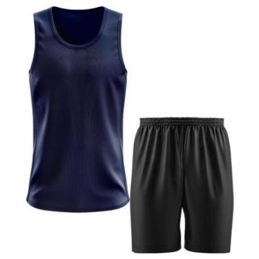 Imagem de Kit Calção Short Futebol Basquete Preto + Regata Masculina Lisa Básica Dry-Masculino