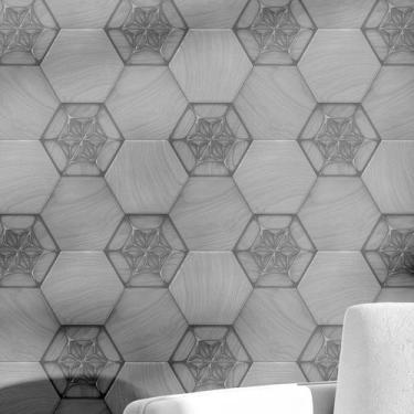 Imagem de Papel de Parede Adesivo Geométrico Hexágono Cinza Autocolante - PAPELE