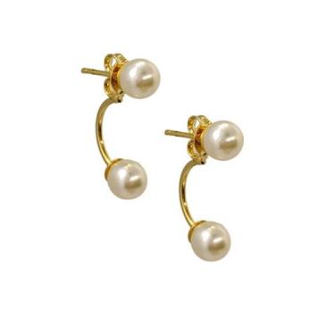 Imagem de Brinco Banhado a Ouro 18k Grace Kelly 2 Pérolas 6mm - Butique da Belez
