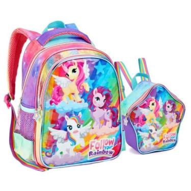 Imagem de Kit Mochila e Lancheira Escolar Infantil Unicórnio - Denlex
