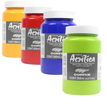 Imagem de 4 Tintas Acrílicas Corfix para Tela 500ml G1 Escolha a Cor 