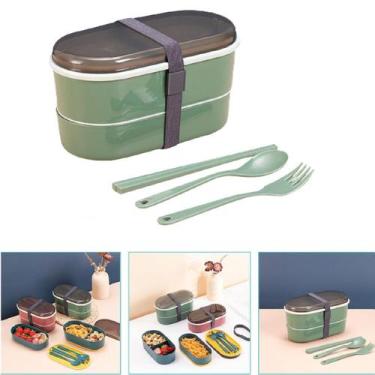 Imagem de Pote Marmita 2 Andares Com Divisórias Tampa Talher Hashi - Ami, Verde