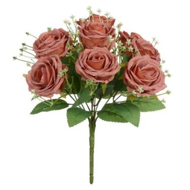 Imagem de BUQUE DE FLORES ROSA X9 LARANJA CHA 30cm - Flor Arte