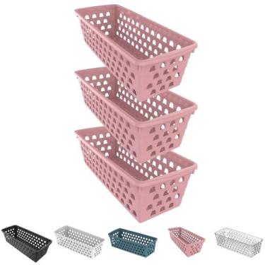 Imagem de Kit 3 Cesto Organizador Multiuso Decorativo Pequeno Comprido p/ Gaveta
