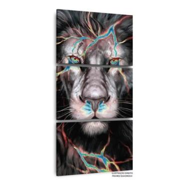 Imagem de Quadro Leão Raios Moderno Em Arte Mosaico 3 Peças Vertical - NEYRAD