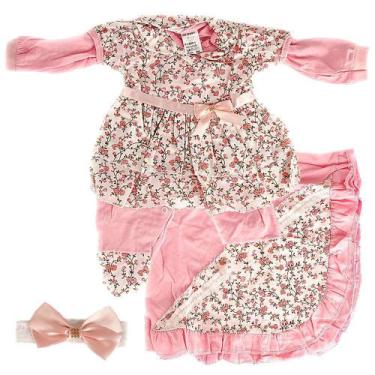 Imagem de Saída De Maternidade Feminina 4 Peças Rosa com Flores - Cegonha Reborn