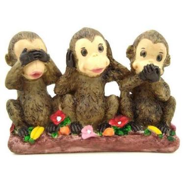 Imagem de TRIO DE MACACOS SABIOS M. de Resina com FLORES na Base - Decore Casa