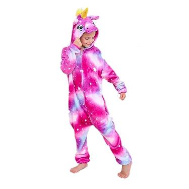Imagem de NewFuzzy Pijama infantil de unicórnio, fantasia de cosplay de Halloween, roupa de dormir (EUA, 10 anos, rosa vermelha)