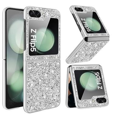 Imagem de Capa Z Flip 5 com glitter para Samsung Galaxy Z Flip5 5G capa para mulheres e meninas, capa protetora fina ultrafina fosca traseira à prova de choque para Samsung Z Flip 5 5G, capa brilhante de cristal de 17 cm (prata)