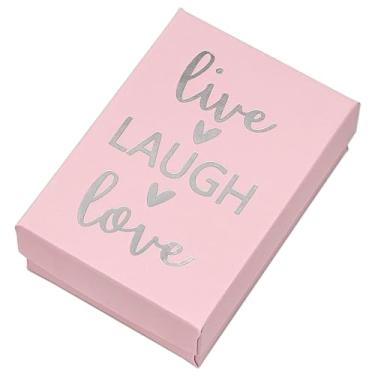 Imagem de TheDisplayGuys - Pacote com 10 caixas de presente de papel kraft de papelão com tampa e enchimento de algodão - rosa/prata "live LAUGH love" - 8,4 cm x 5,8 cm x 2,5 cm (#32)