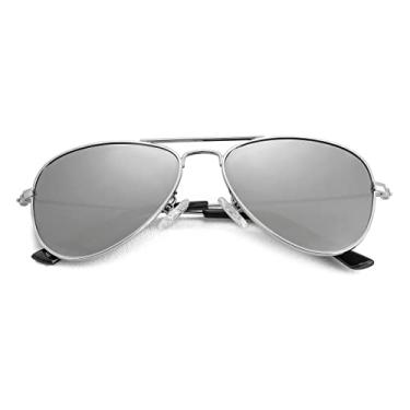Imagem de Óculos de sol aviador polarizados para meninas e meninos, óculos de sol para crianças de 2 a 9 anos, 100% de proteção UV, A92 prata/prata espelhado, lenswidth
