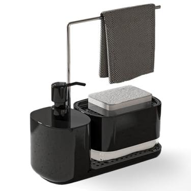 Imagem de Conjunto de dispensador de sabão de cozinha com bandeja e suporte de esponja, dispensador de louça e sabão de mão com suporte de pano de prato 4 em 1 organizador de armazenamento de bancada de pia de