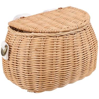 Imagem de Cabilock Cesta de Triciclo para Bicicleta de Vime Cesta de Bicicleta Infantil Finamente Tecido com Tampa Alça de Ombro Bicicleta Frontal Guidão Cesta de Rattan para Crianças
